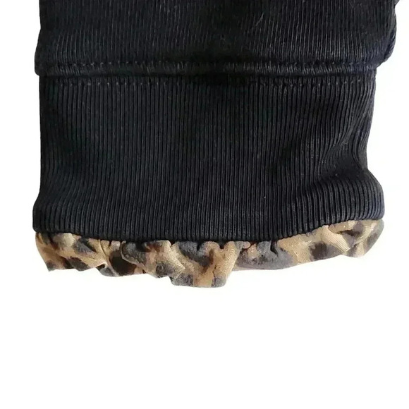 J.Crew Women’s Small Black Cotton Sweatshirt Leopard Print Ruffle Trim Crewneck - Picture 9 of 10